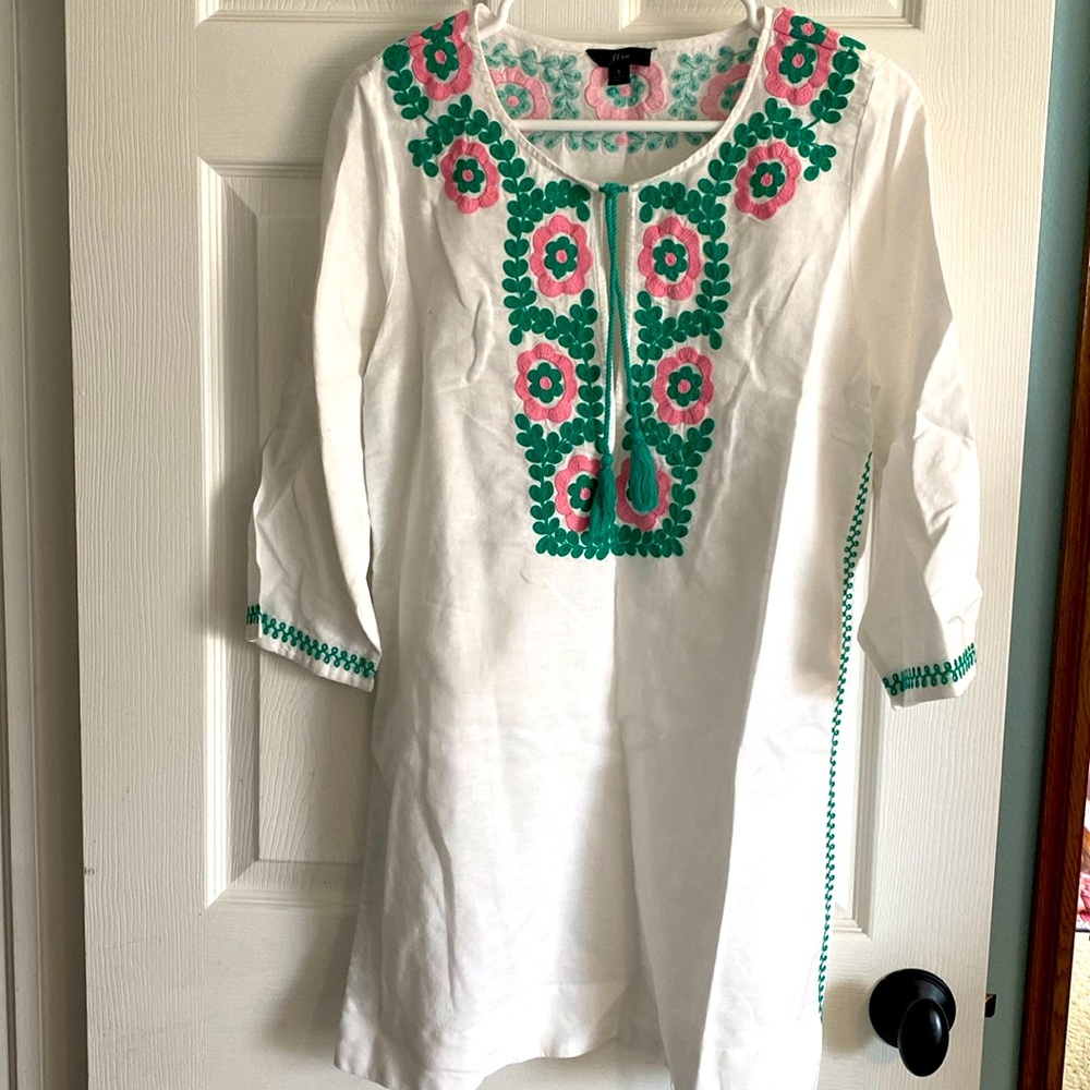 J. Crew white linen embroidered tunic